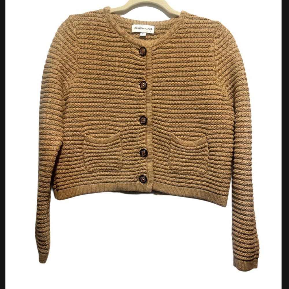 Gemma + Jane tan cardigan knit size m with buttons cotton blend